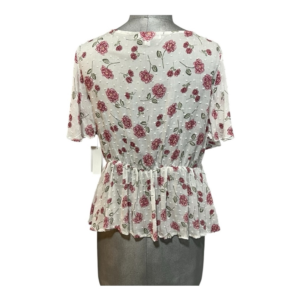 Planet Gold Egret Floral Button-Down Peplum Babydoll Peasant Top Size L (11/13) - Picture 3 of 9